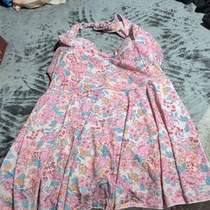 Floral Halter Fit-and-Flare Dress - Pink Multi